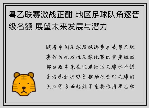 粤乙联赛激战正酣 地区足球队角逐晋级名额 展望未来发展与潜力