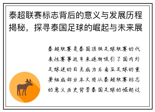 泰超联赛标志背后的意义与发展历程揭秘，探寻泰国足球的崛起与未来展望