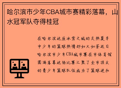 哈尔滨市少年CBA城市赛精彩落幕，山水冠军队夺得桂冠